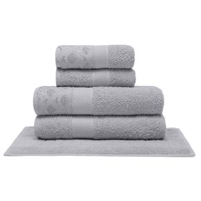 jogo de toalhas 5 pecas em algodao 500 gramas por metro quadrado e aplicacao de renda buettner paula cinza principal